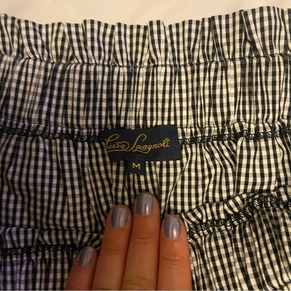 Luisa Spagnoli Burla Gingham Off-Shoulder Top Black White Medium - Picture 2 of 4